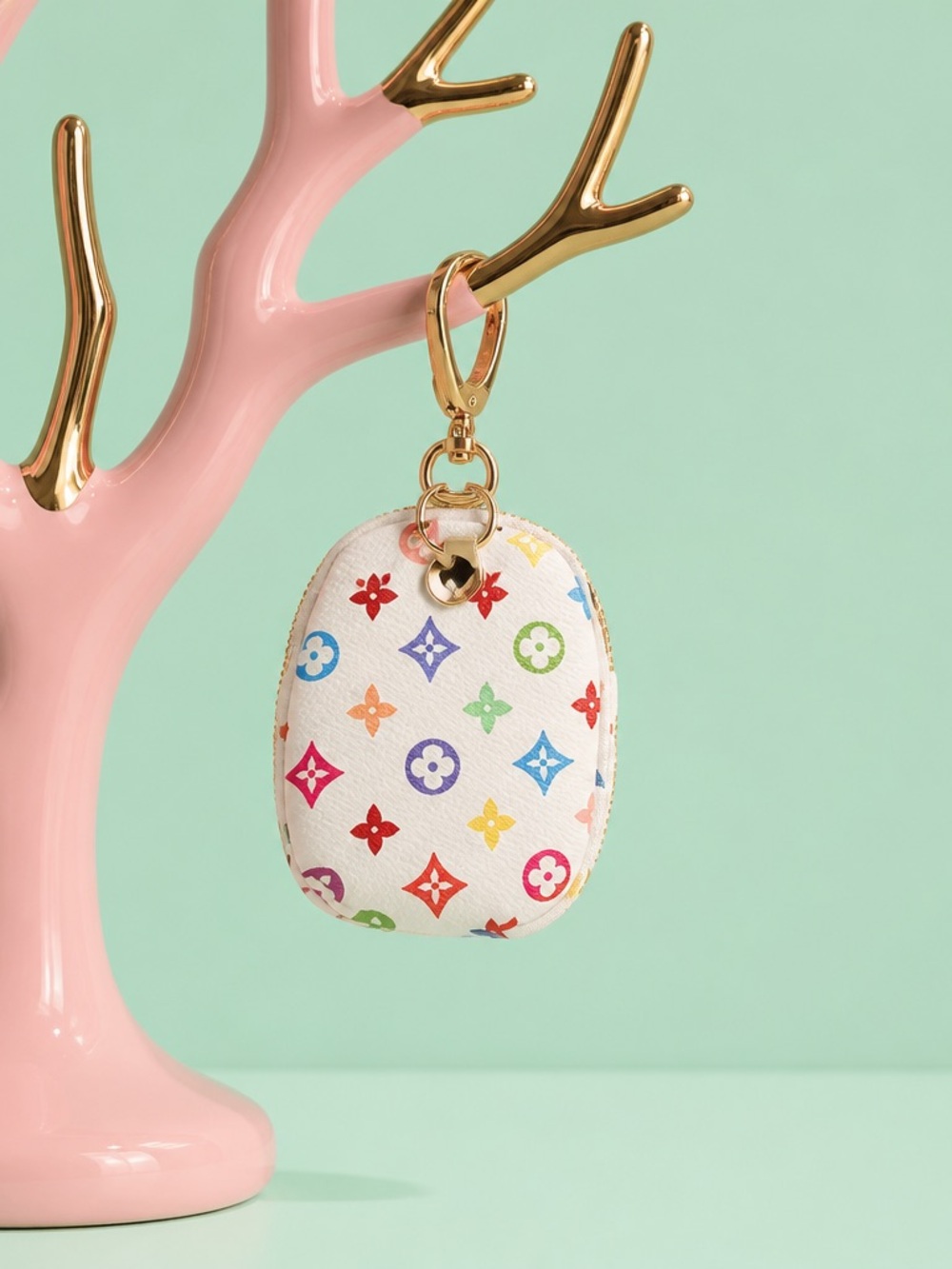 Multicolor Monogram mini bag charm pouch - White